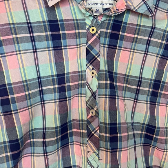 Southern Tide Pastel Plaid Button Up Cotton Long Sleeve Top, Women’s Size Medium - Picture 3 of 7